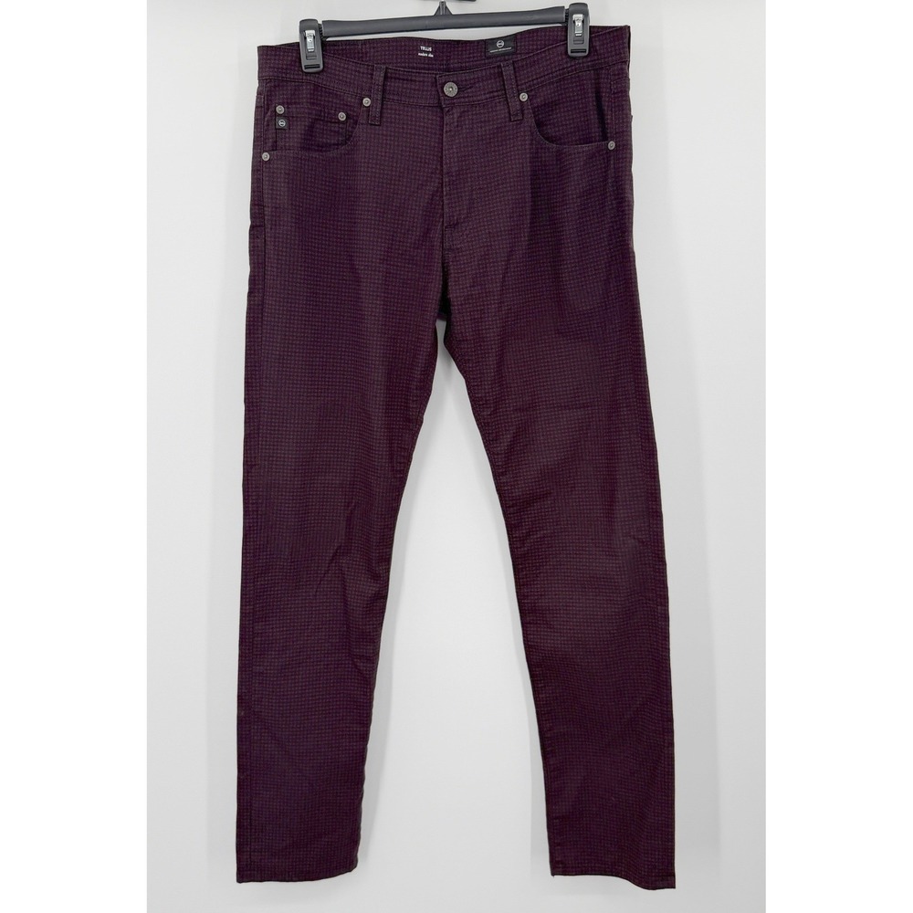 AG Adriano Goldschmied Tellis Modern Slim Pants Mens 36x34 Plum Purple Micro Chk